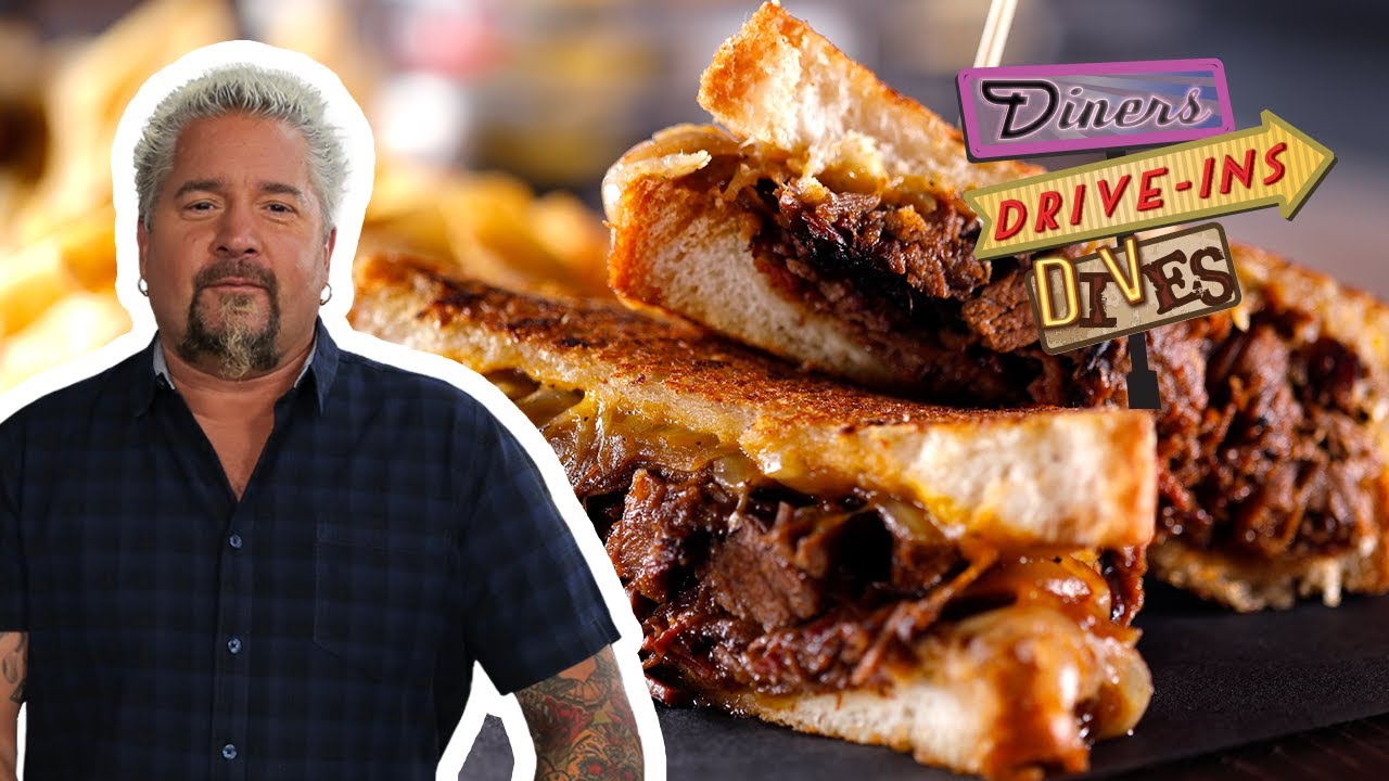 Guy Fieri Eats A Brisket Melt : Diners Drive-ins And Dives : Food Network