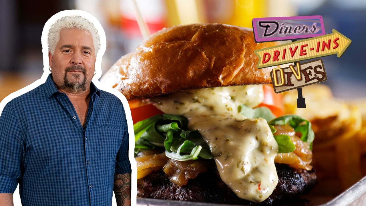 image 0 Guy Fieri Eats A Churrasco Steak Burger : Diners Drive-ins And Dives : Food Network