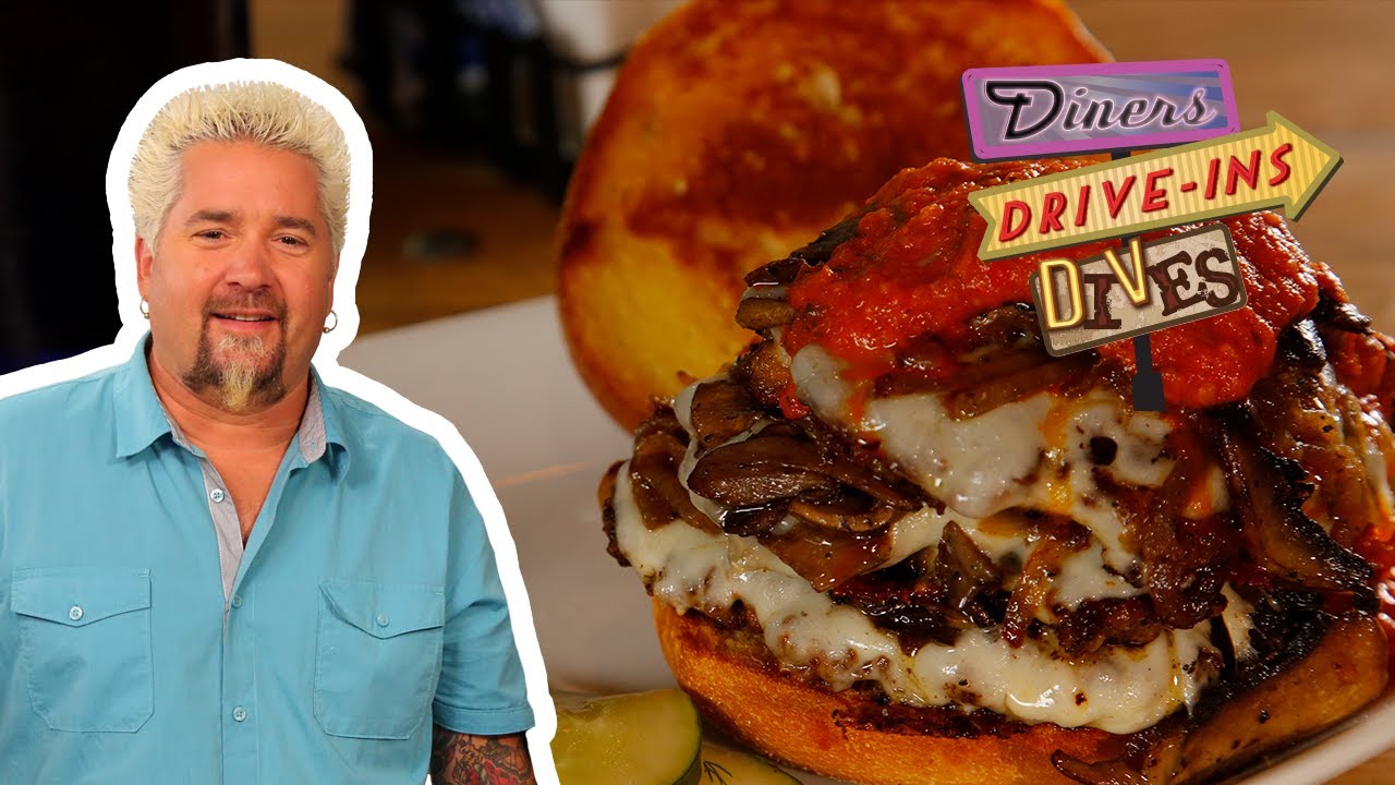 Guy Fieri Eats A Meatball Burger : Diners Drive-ins And Dives : Food Network