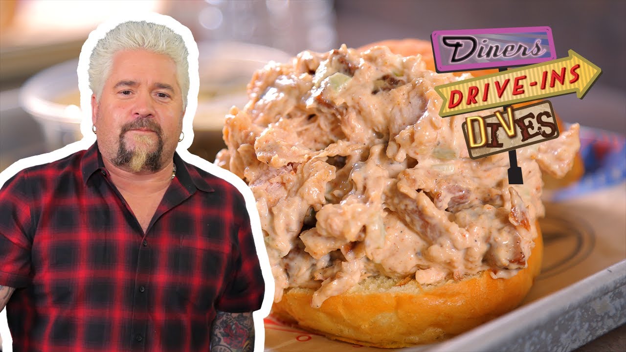 image 0 Guy Fieri Eats A Smoked Chicken Salad Sandwich : Diners Drive-ins And Dives : Food Network