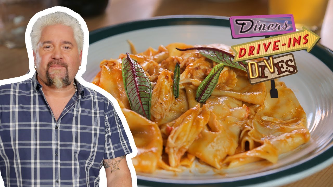 Guy Fieri Eats King Crab Pappardelle : Diners Drive-ins And Dives : Food Network