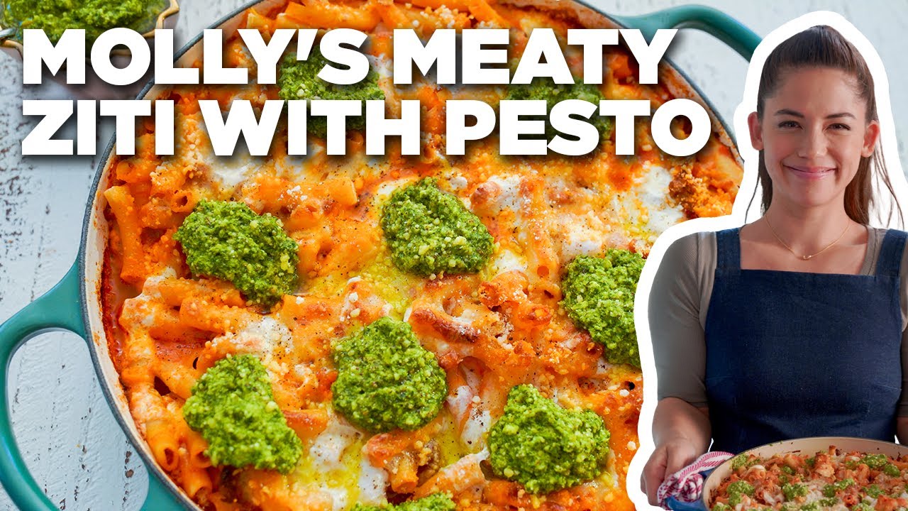 Molly Yeh's Meaty Ziti With Pesto Dollop : Girl Meets Farm : Food Network