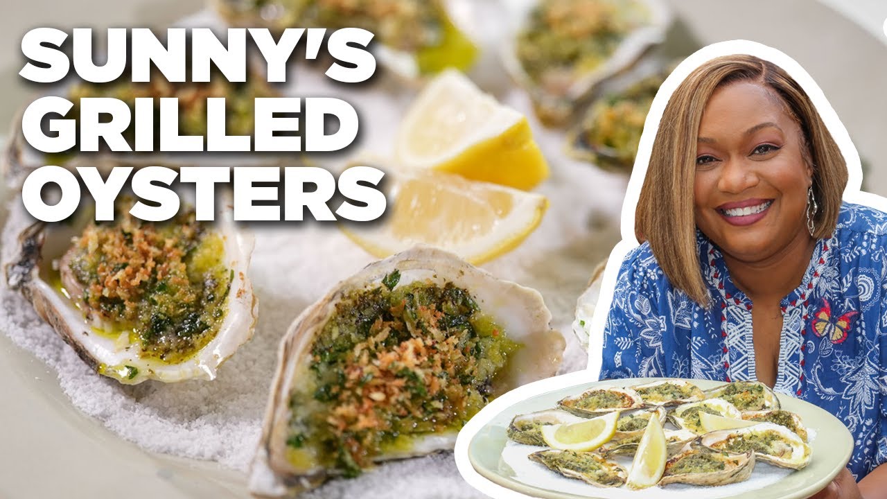 Sunny Anderson's Char-grilled Oysters With Green Garlic Butter : The Kitchen : Food Network